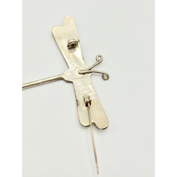 Vintage Alpaca Silver Mexico Dragonfly Insect Pin Brooch Mother of Pearl Inlay - Picture 9 of 10